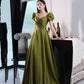 Green satin long prom dress A line evening dress  10431
