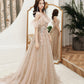 Champagne tulle sequins long prom dress evening dress  10390