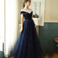 Blue velvet tulle long prom dress evening dress  10384