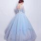 Blue tulle sequins long ball gown dress blue evening dress  10360
