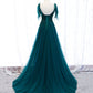 Green gorgeous exquisite beaded lace A-line long tulle ball gown evening dress 10357
