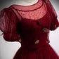 Burgundy tulle long prom dress two pieces evening dress  10328