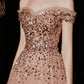 Shiny tulle sequins long prom dress A line evening gown  10415