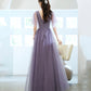 Purple tulle sequins long prom dress A line evening dress  10462