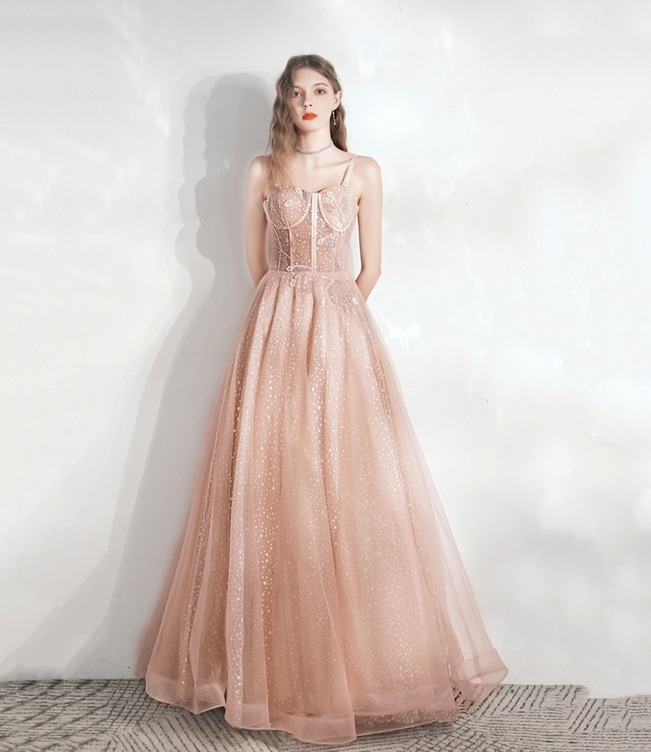 Cute tulle lace long A line prom dress evening dress  10392