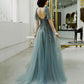 Cute tulle lace long prom dress A line evening dress  10422