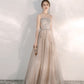 Champagne tulle sequins long prom dress evening dress  10375