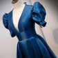 Blue satin long prom dress A line evening gown  10309