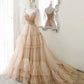 Blue tulle long A line prom dress blue evening dress  10551