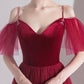 Bugundy velet tulle long prom dress A line evening dress  10553
