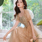 Shiny tulle sequins long prom dress A line evening dress  10389