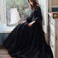 Black tulle lace long prom dress A line evening dress  10460