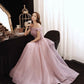 Pink tulle sequins long prom dress pink evening dress  10452