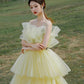 Yellow tulle long ball gown dress A line evening gown  10304