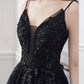 Black tulle sequins long prom dress evening dress  10391