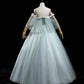 Green tulle lace long prom dress A line formal dress  10459