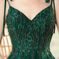 Green tulle lace long prom dress A line evening dress  10366