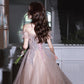 Champagne tulle long prom dress A line evening dress  10388