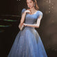 Blue tulle sequins long prom dress evening gown  10310