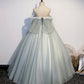 Green tulle lace long prom dress A line evening gown  10343