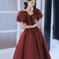 Burgundy v neck satin long prom gown A line formal gown  10314
