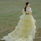 Yellow tulle long ball gown dress A line evening gown  10304