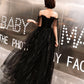 Black tulle long prom dress A line evening dress  10317