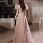 Pink tulle beads long prom dress A line evening dress  10320