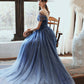 Blue tulle sequins long prom dress blue evening dress  10477