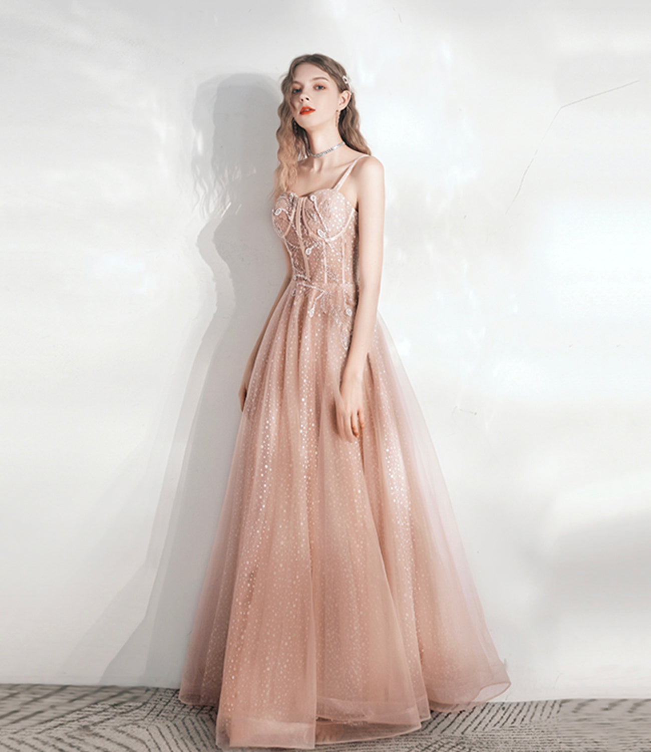 Cute tulle lace long A line prom dress evening dress  10392