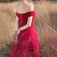 Red tulle beads long prom dress A line evening dress  10307