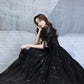 Black v neck tulle long prom dress A line evening dress  10318