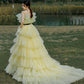 Yellow tulle long ball gown dress A line evening gown  10304