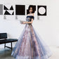 Blue tulle sequins long prom dress evening gown  10297