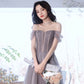 Cute tulle beads long prom dress A line evening gown  10319