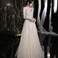 Champagne tulle sequins long prom dress evening gown  10281