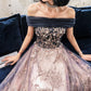 Blue tulle sequins long prom dress evening gown  10297