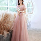 Pink tulle long prom dress pink evening gown  10258