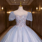 Blue shiny fashion elegant exquisite floral applique tulle lace long prom dress evening dress graduation dress 10259