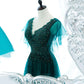 Green tulle beads long prom dress evening gown  10272