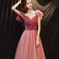 Burgundy tulle long prom dress A line evening gown  10256