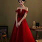 Red tulle sequins long prom dress evening gown  10276