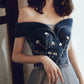 Blue velvet tulle long prom dress evening gown  10233
