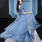 Blue tulle long prom dress blue evening dress  10292