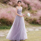 Purple tulle beads long prom dress A ine evening gown  10209