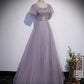 Purple tulle beads long prom dress A line evening gown  10221