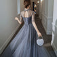 Gray tulle beads long prom dress A line evening gown  10278