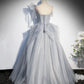 Gray tulle long ball gown dress A line evening gown  10273
