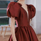 Burgundy v neck satin long prom gown A line formal gown  10212