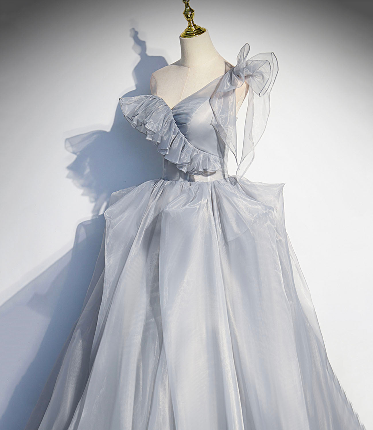 Gray tulle long ball gown dress A line evening gown  10273